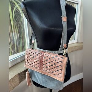 Anabaglish Woven Suede Leather Brown & Gray Crossbody Bag